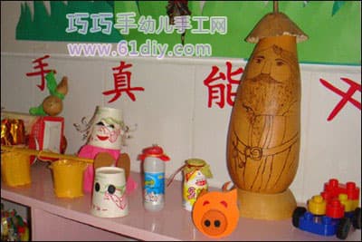 幼儿废物利用手工作品：小猪、椰子老爷爷