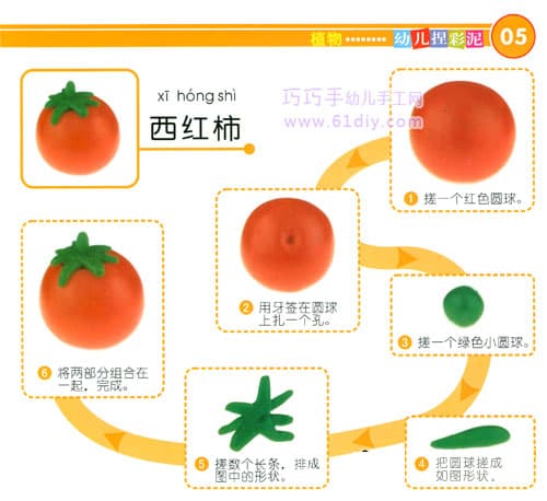 幼儿园手工——彩泥制作西红柿