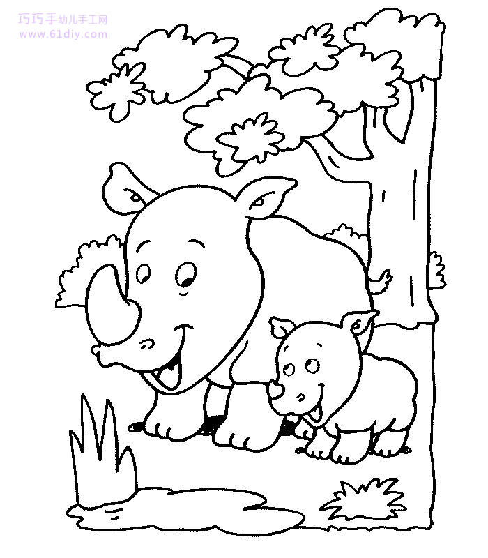 犀牛的简笔画（填色图）