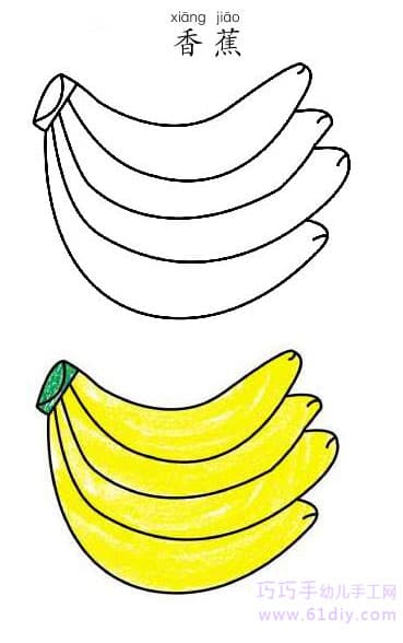 香蕉简笔画和涂色（水果类）