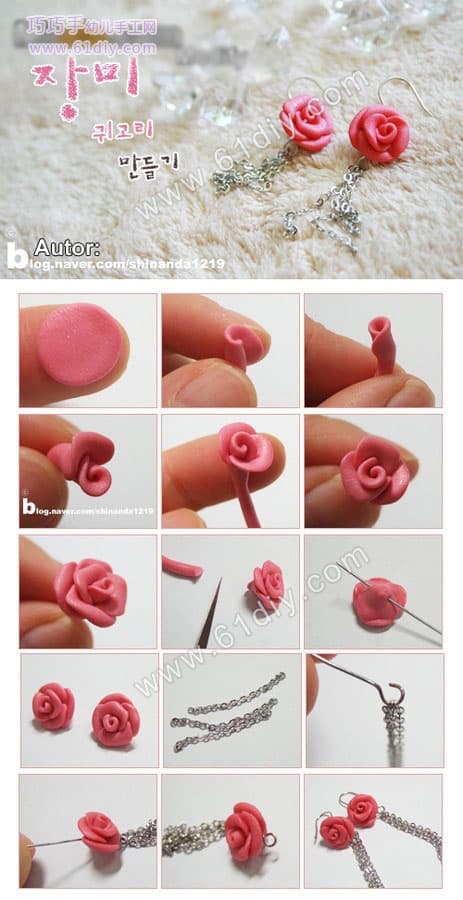 玫瑰耳环（黏土手工教程）