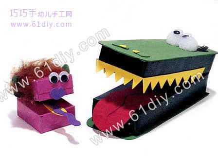 纸盒手工制作鳄鱼和小怪