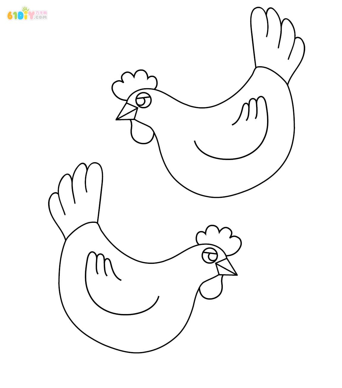母鸡简笔画（填色图）