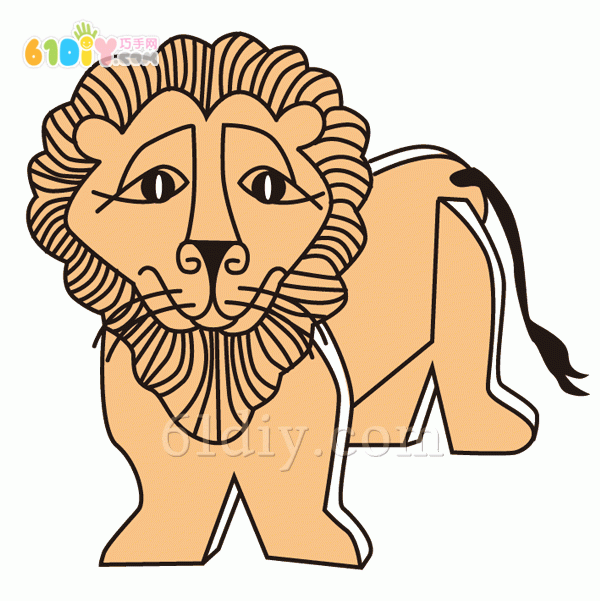 废纸板手工制作立体动物：狮子