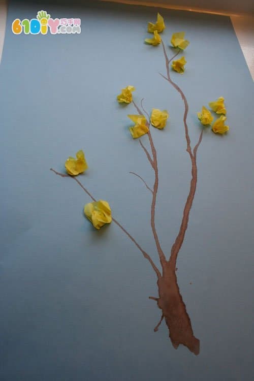 春天的手工: 花簇搓纸贴画