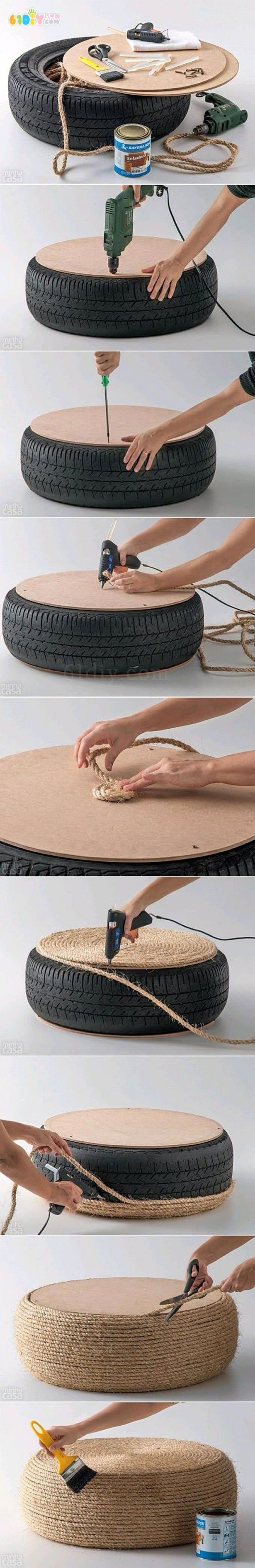 轮胎DIYD麻绳凳子