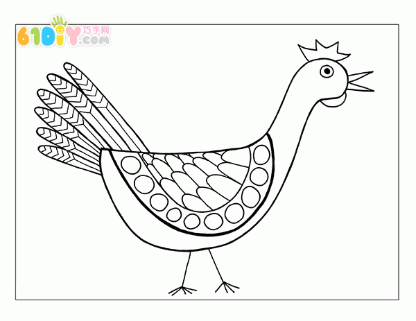 儿童填色图 漂亮的公鸡
