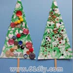 儿童DIY 纸筒印纸制作漂亮的圣诞树