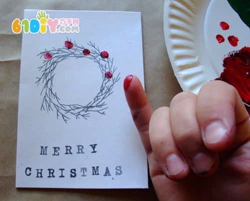 圣诞贺卡DIY 指印花环