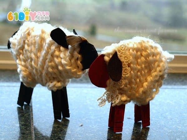 废纸板毛线手工羊DIY