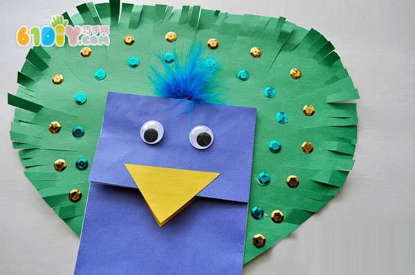 动物纸袋手偶教程 美丽的孔雀