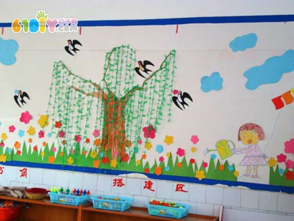 幼儿园春天主题墙 燕子柳树