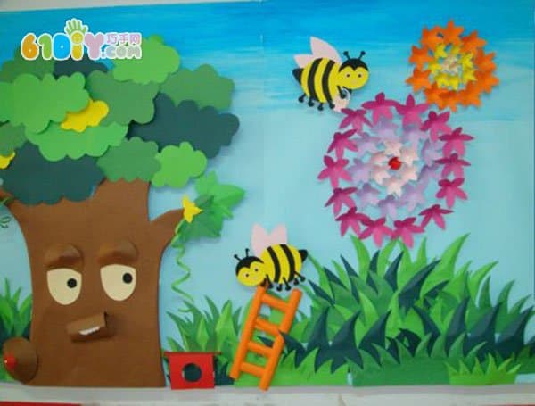 幼儿园春天墙饰 大树和蜜蜂