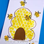 儿童绘画 指印画小蜜蜂和泡泡印蜂窝