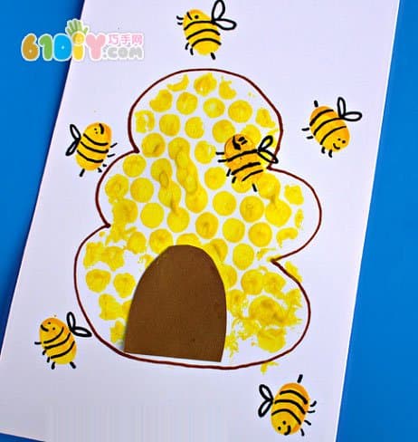 儿童绘画 指印画小蜜蜂和泡泡印蜂窝