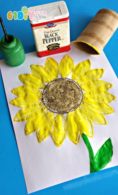 儿童绘画 利用卷纸芯画向日葵