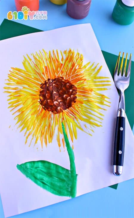 儿童绘画 用叉子画向日葵