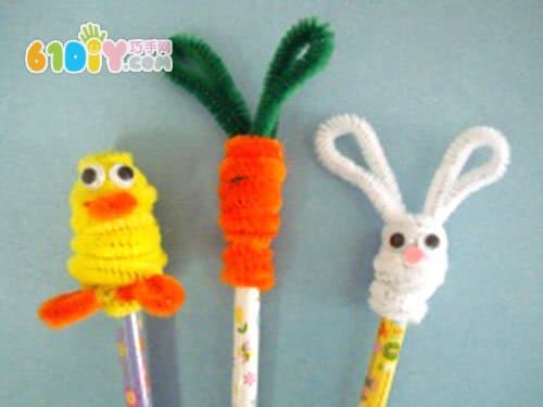 毛根DIY笔头 复活节的小鸡、兔子、胡萝卜