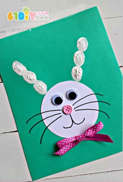 兔子贴画 用指印画兔子耳朵
