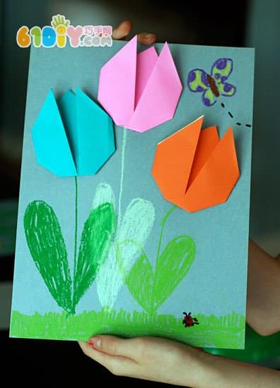母亲节手工 折纸郁金香花贺卡制作