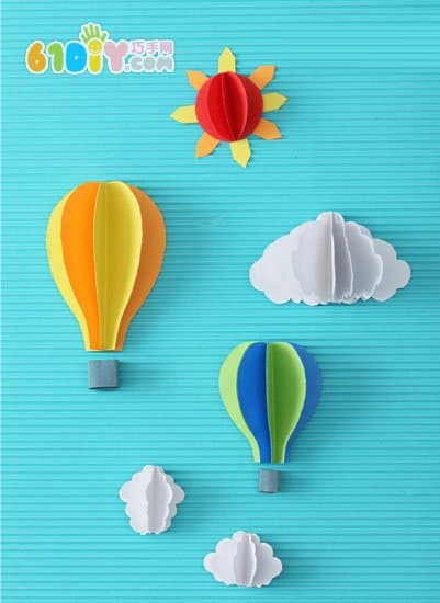 立体贴画手工：热气球、云朵、太阳