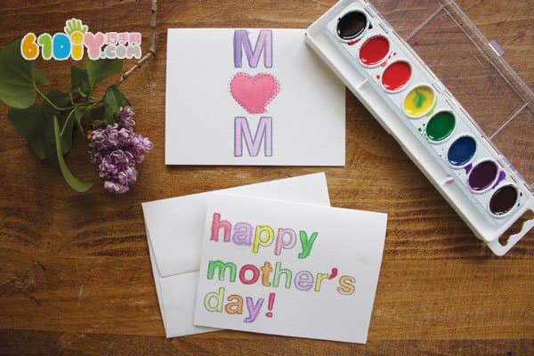 母亲节卡片 简单的水彩涂色卡