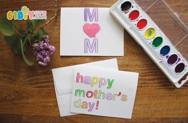 母亲节卡片 简单的水彩涂色卡