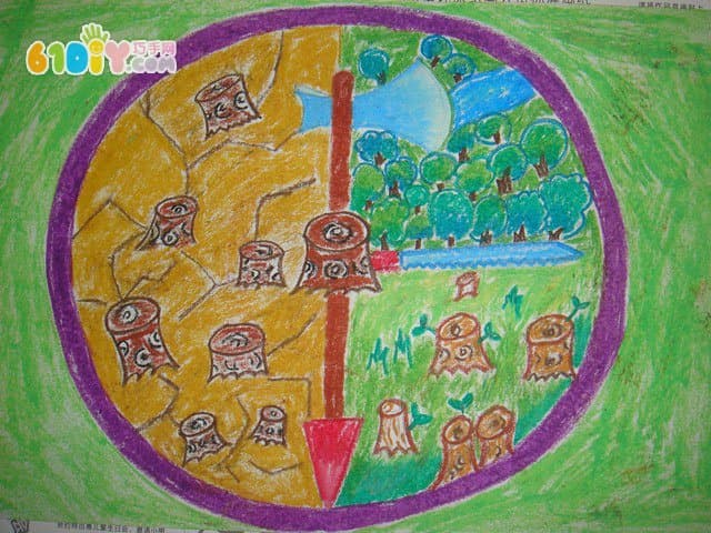 爱护树木保护地球儿童画