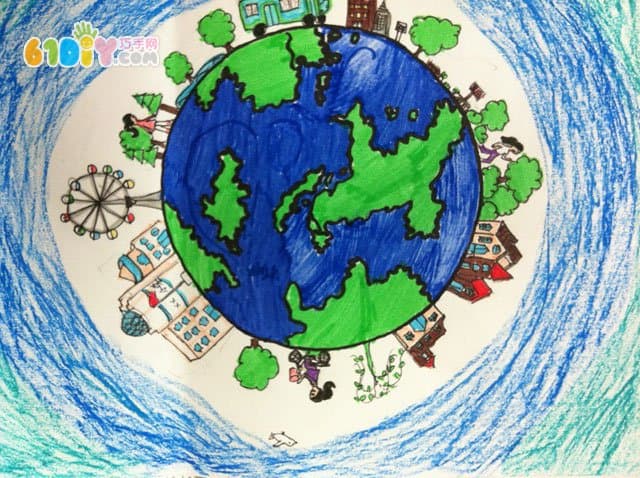 爱护环境保护地球主题儿童画