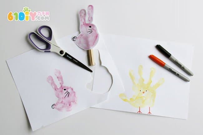 儿童创意小手印 小兔子和小鸡