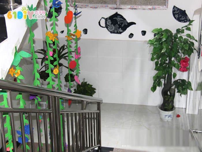 幼儿园楼梯布置图片 花朵枝条