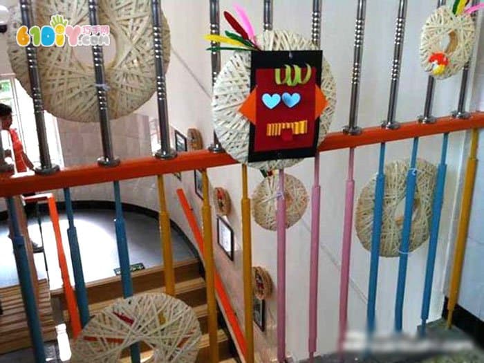 幼儿园楼梯装饰图片 竹编环
