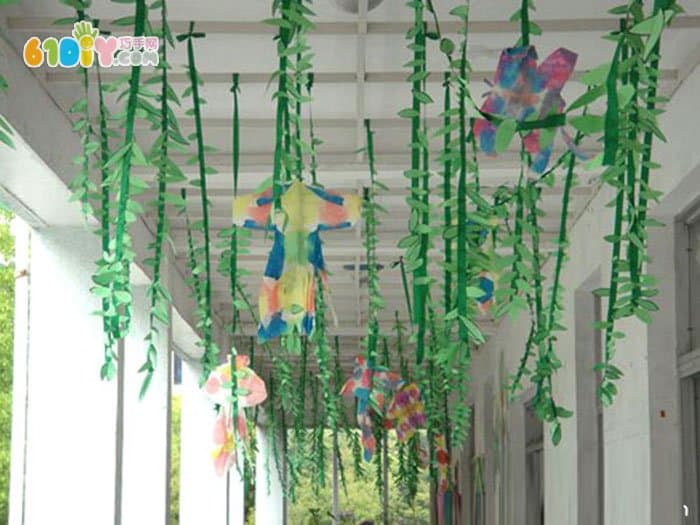 幼儿园走廊吊饰图片 绿纸条