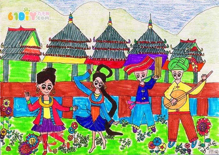 国庆节民族团结儿童画作品