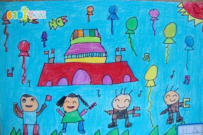 庆祝国庆节幼儿画 北京天安门