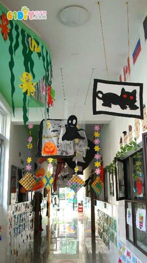 幼儿园万圣节走廊吊饰布置