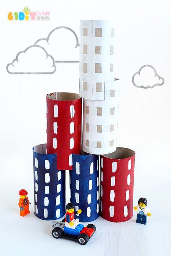 儿童创意手工 卷纸筒制作城市高楼