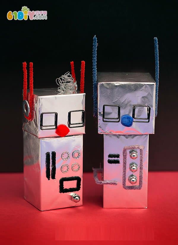 儿童手工 纸盒锡纸制作机器人