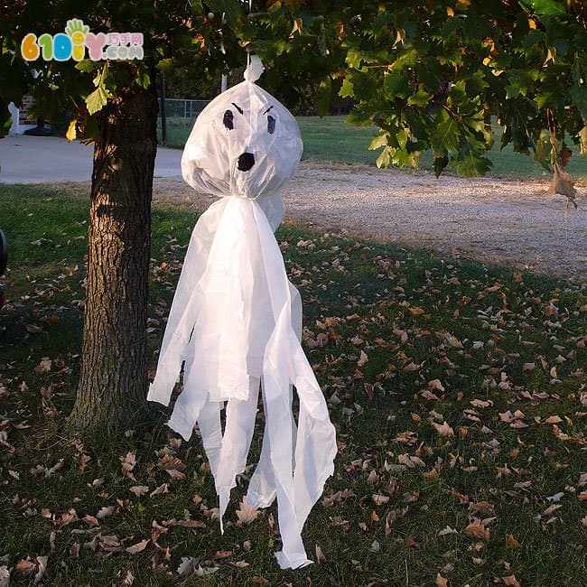 万圣节儿童手工 大塑料袋制作幽灵