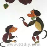 猴子树叶贴画作品