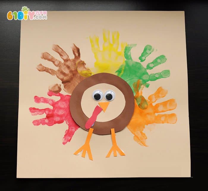 儿童手工 感恩节手印画火鸡
