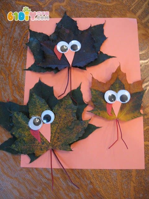 儿童秋天手工 用树叶制作火鸡