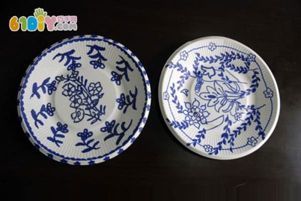 儿童手工 纸碗纸盘青花瓷作品