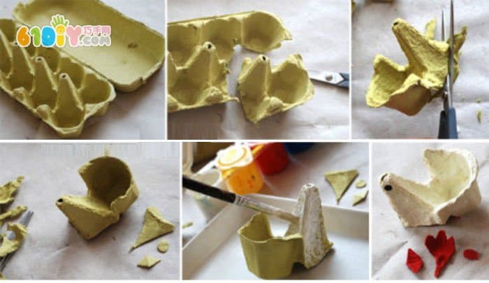 儿童创意手工 鸡蛋盒蛋壳制作公鸡