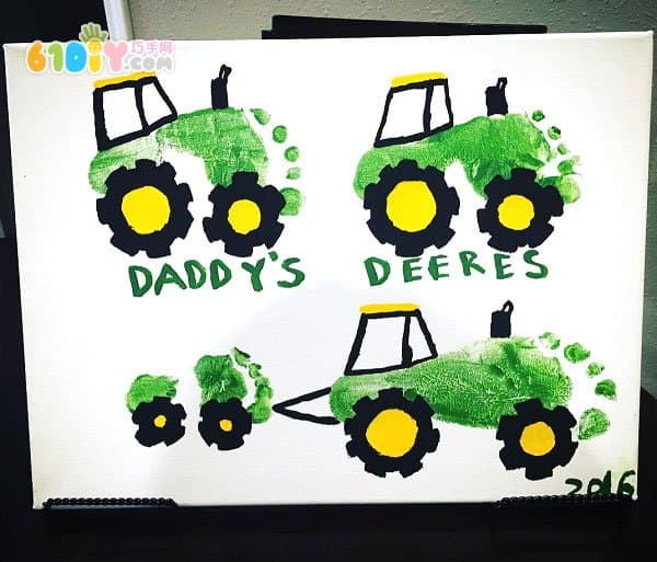 儿童脚印画拖拉机