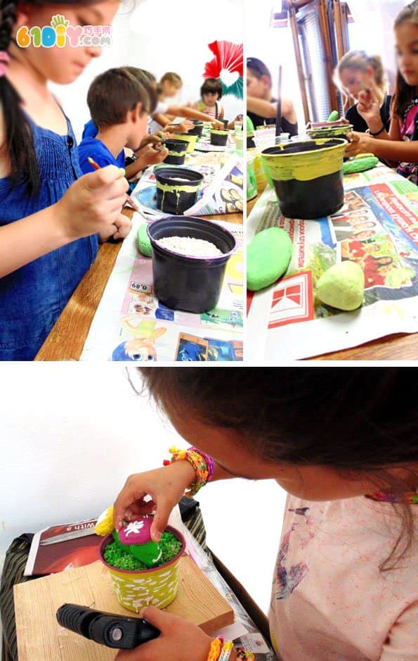 儿童创意手工 鹅卵石制作仙人掌