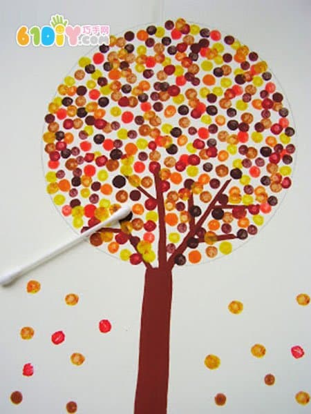 儿童棉签画手工 秋天的树林