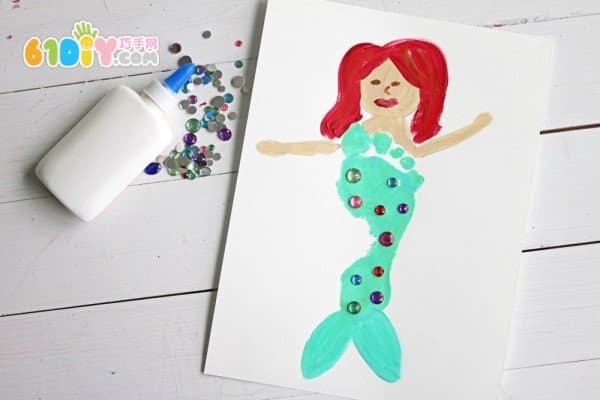 儿童创意脚印画美人鱼