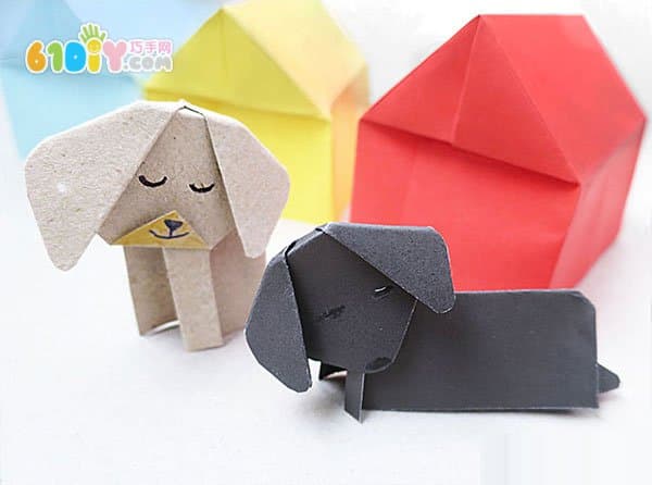 立体动物折纸 小狗的一家和狗窝