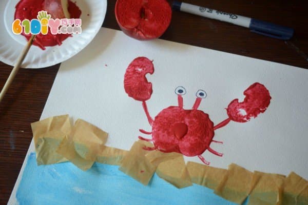 儿童创意DIY 苹果印章画大螃蟹